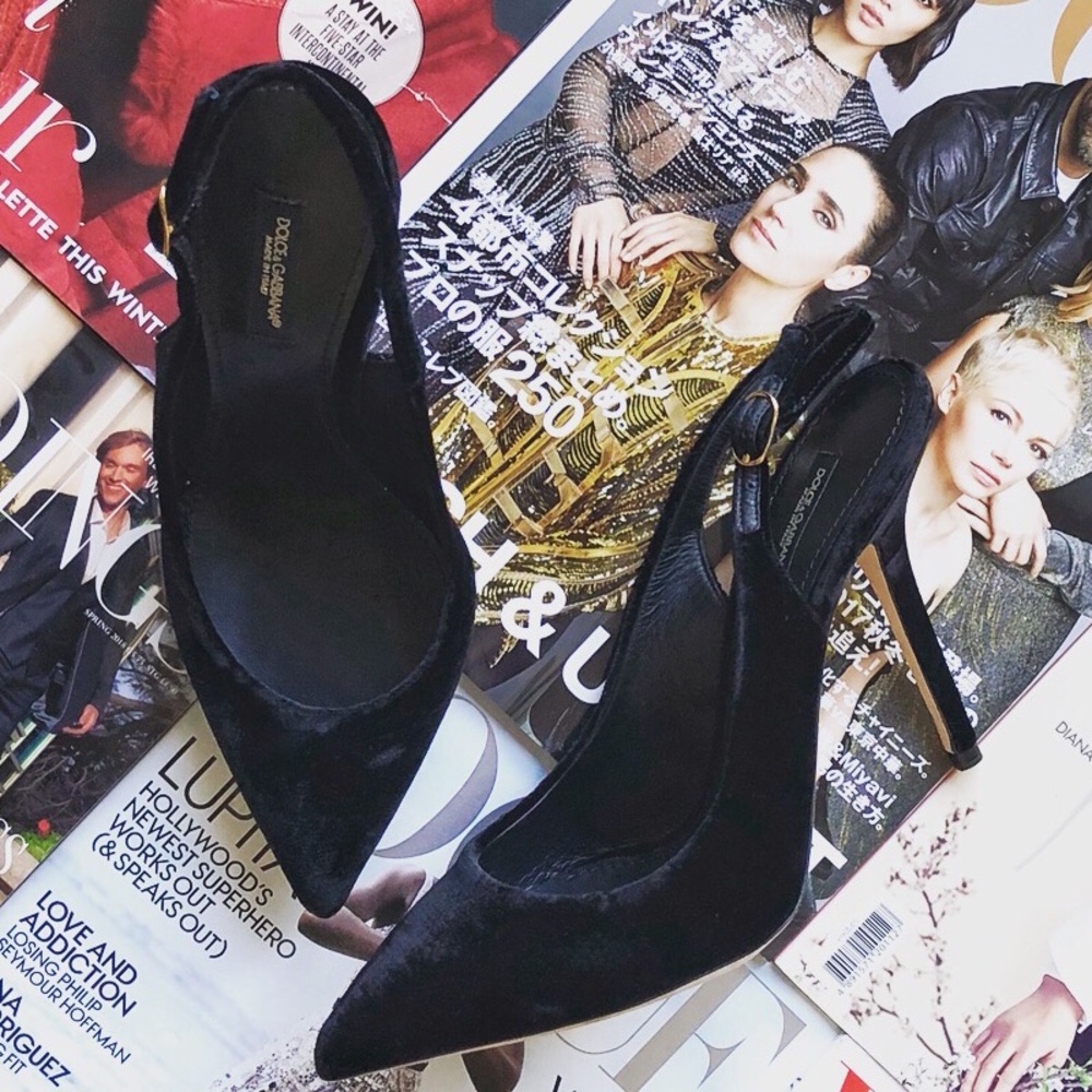 BN - D&G black velvet sling back pumps